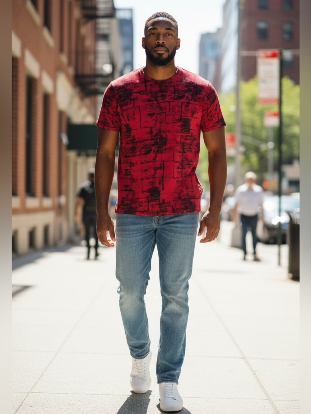 Mens red Hipster Hip Hop Short Sleeve Print T-Shirt Shirts Men Large